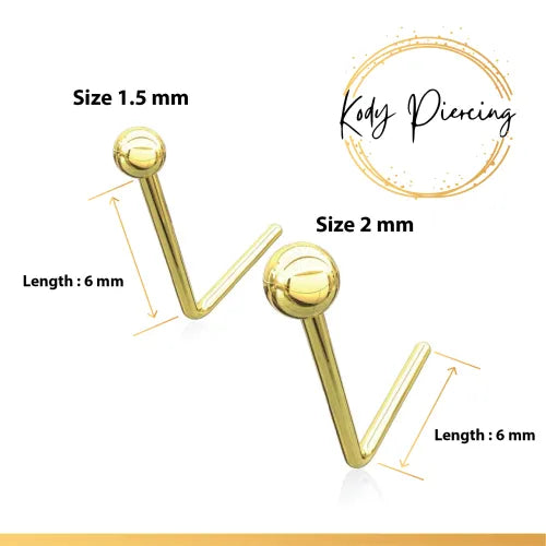 KODY PIERCING Tige L Or 14 Carats avec Boule pleine de 2mm