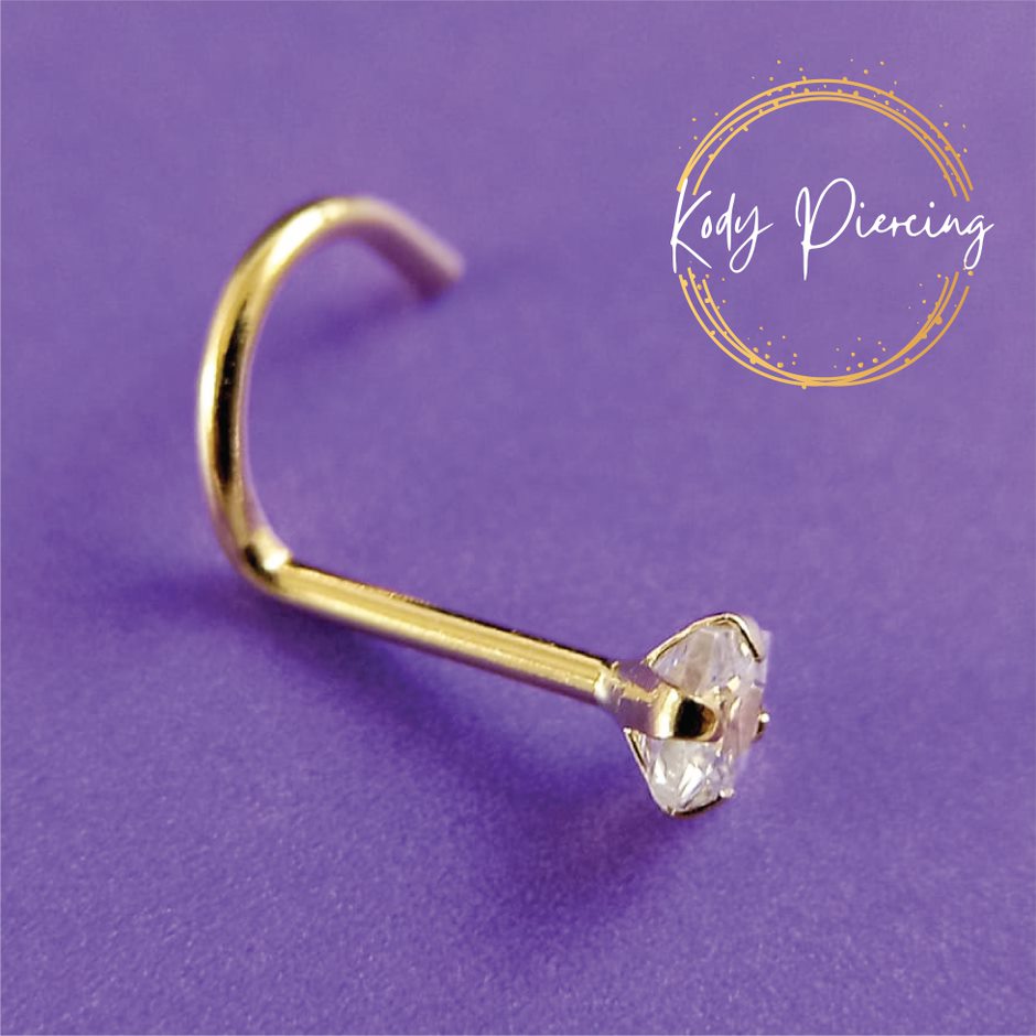 KODY PIERCING Tige Courbée OR 18 Carats Et Zircon Rond De 2,5 mm Serti