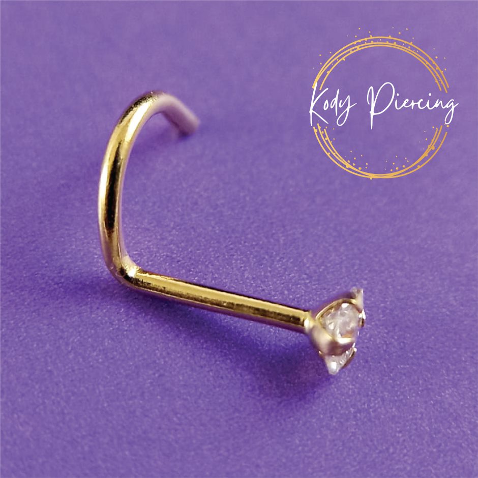 KODY PIERCING Tige Courbée OR 18 Carats Et Zircon Rond De 2,5 mm Serti