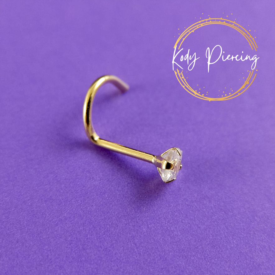 KODY PIERCING Tige Courbée OR 18 Carats Et Zircon Rond De 2,5 mm Serti