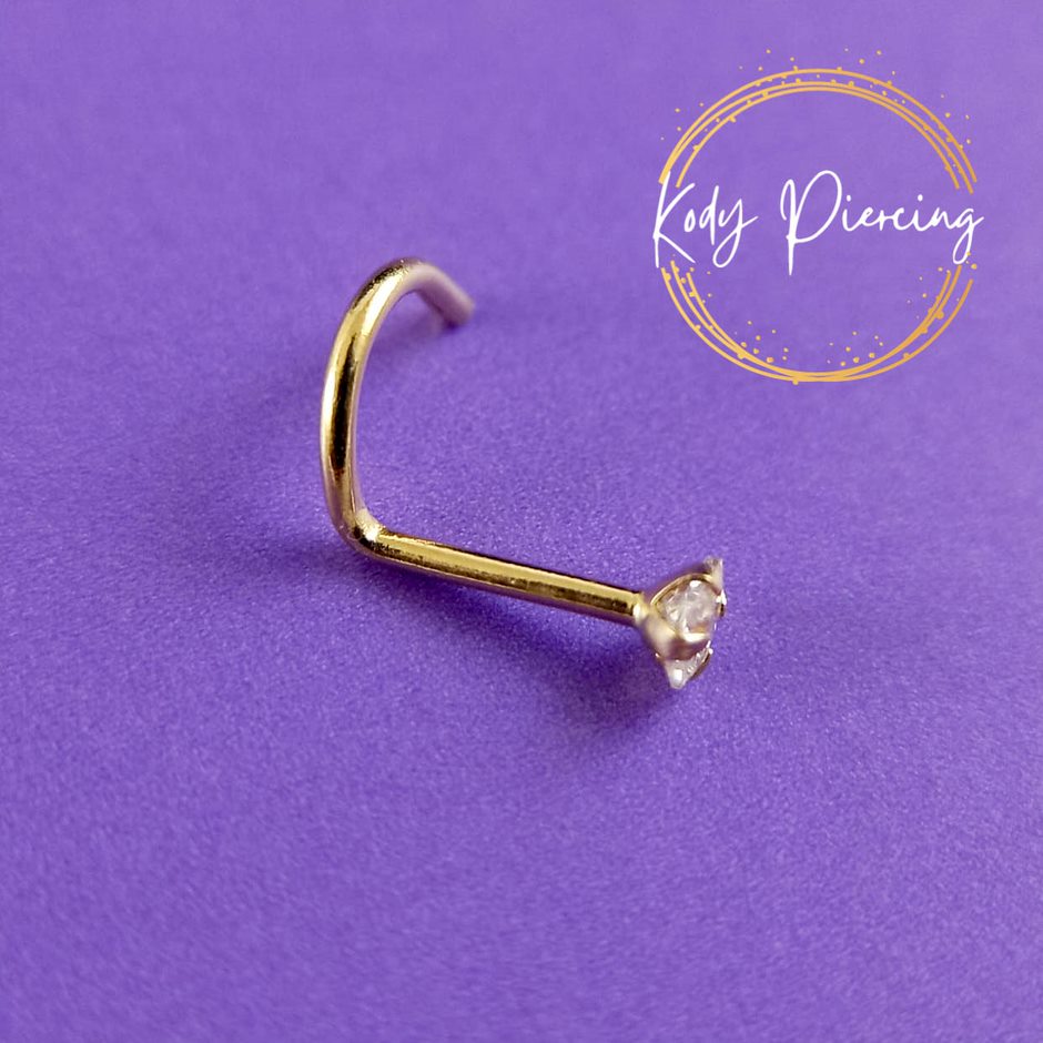KODY PIERCING Tige Courbée OR 18 Carats Et Zircon Rond De 2,5 mm Serti