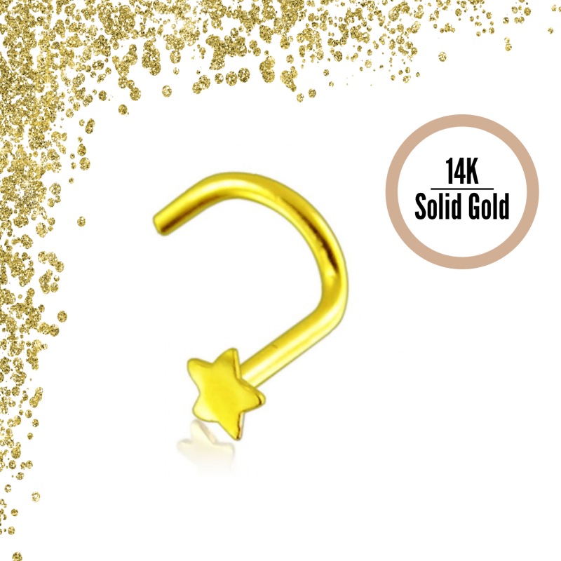 KODY PIERCING Tige Courbée OR Jaune 14 Carats Orné d'une Etoile 3mm