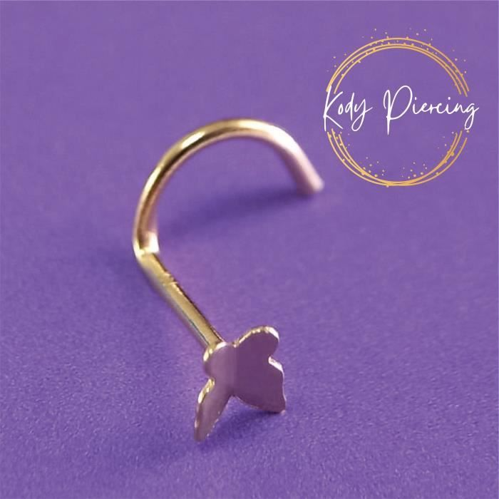 KODY PIERCING Tige Courbée OR Massif 14 Carats Motif Papillon