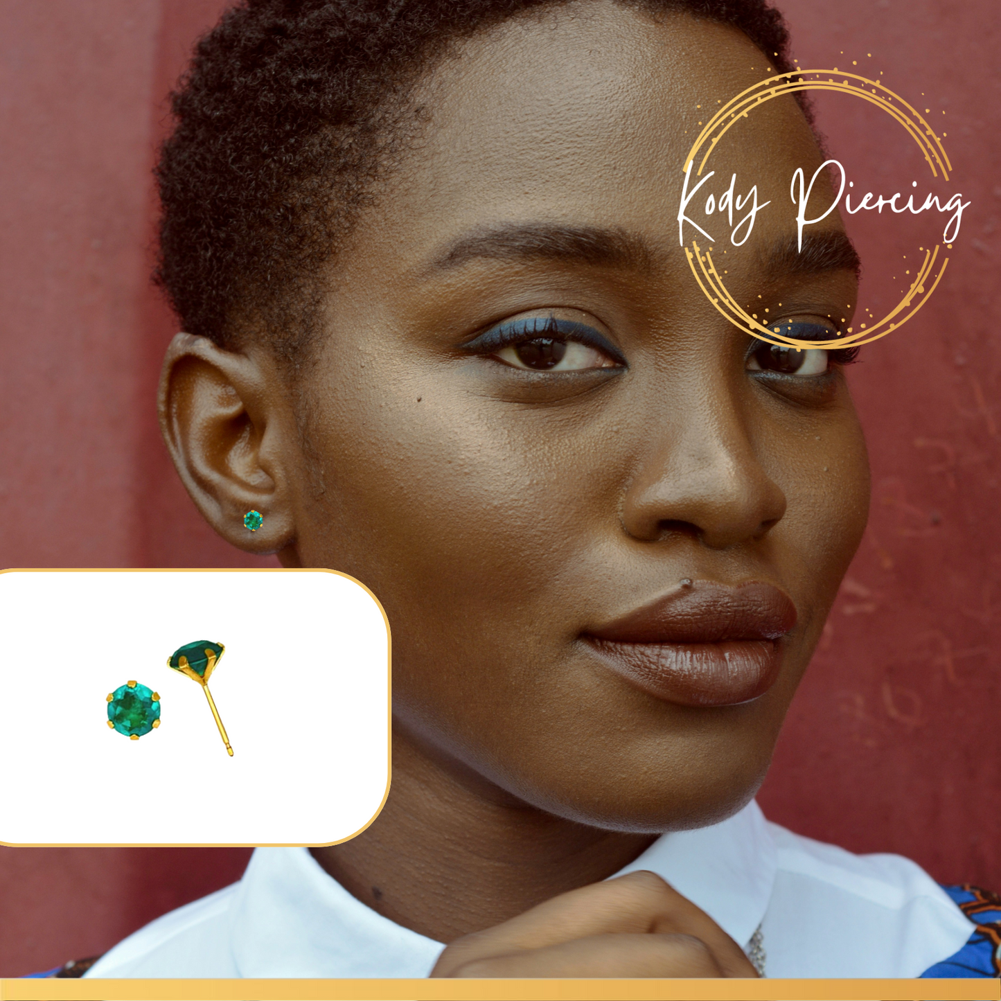 KODY PIERCING Boucles d'oreille Or 9 Carats de 3mm serti - Choisissez la couleur préférée!