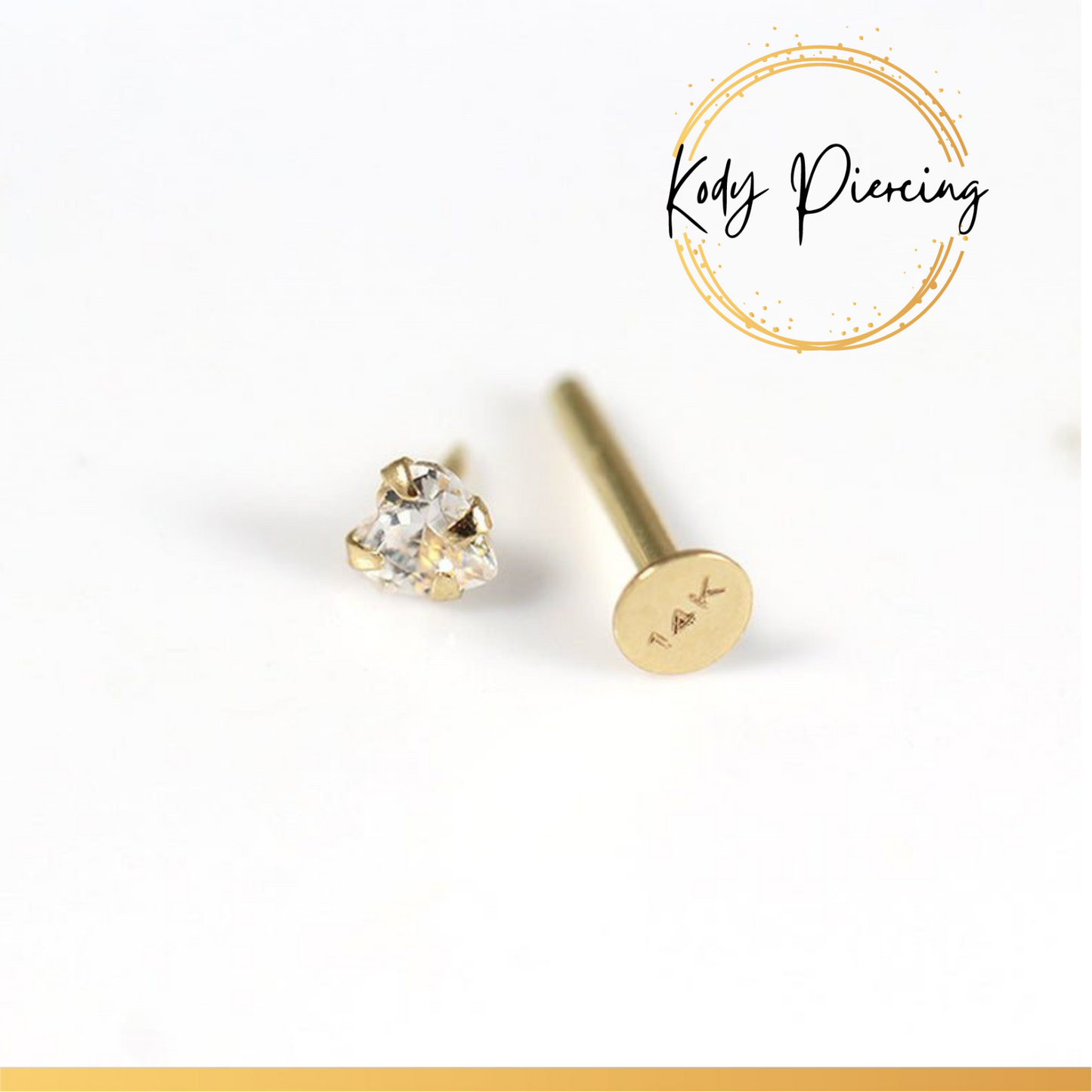 KODY PIERCING Labret Or 14 Carats avec Zircon Serti en forme de Cœur de 3mm