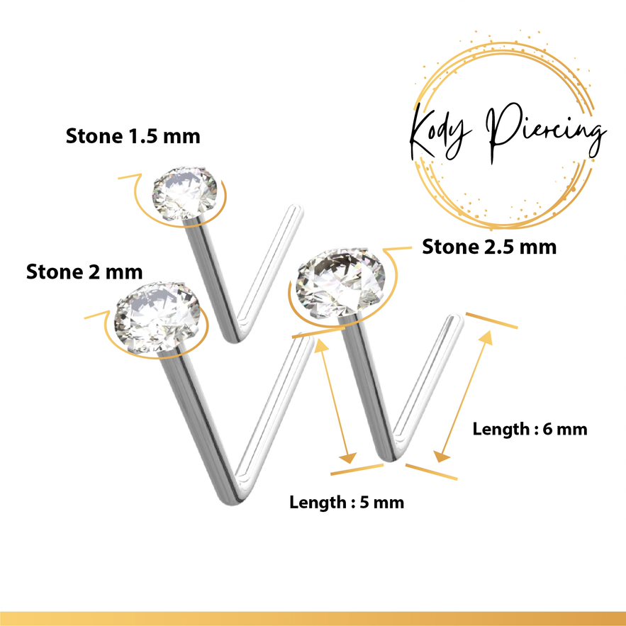 KODY PIERCING Coffret 3 Tiges Or Blanc 9K avec Zircons 1.5mm, 2mm, 2.5mm