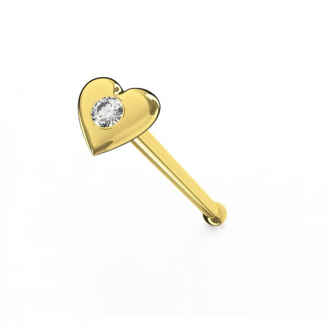KODY PIERCING Labret Or 9 Carats en forme de Cœur avec Cristal Serti