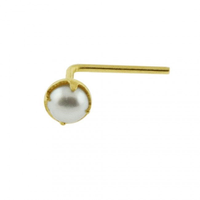 KODY PIERCING Tige L en Or 9 Carats et Perle Blanche 3mm