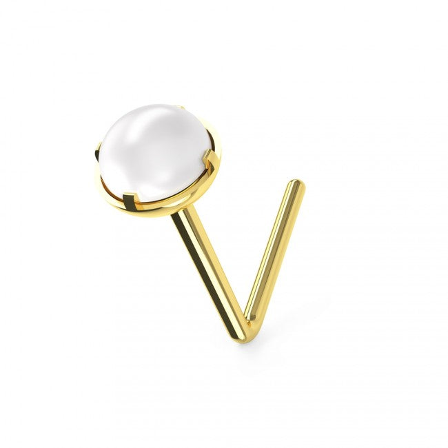KODY PIERCING Tige L en Or 9 Carats et Perle Blanche 3mm