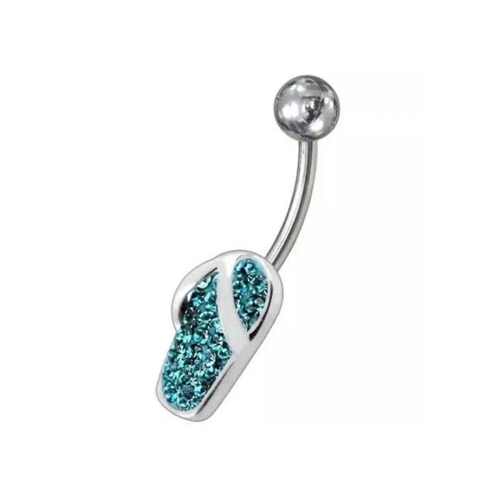 KODY PIERCING Nombril Claquette Cristaux Bleus - Acier 316L 14 Gauge - Piercing Fantaisie Été