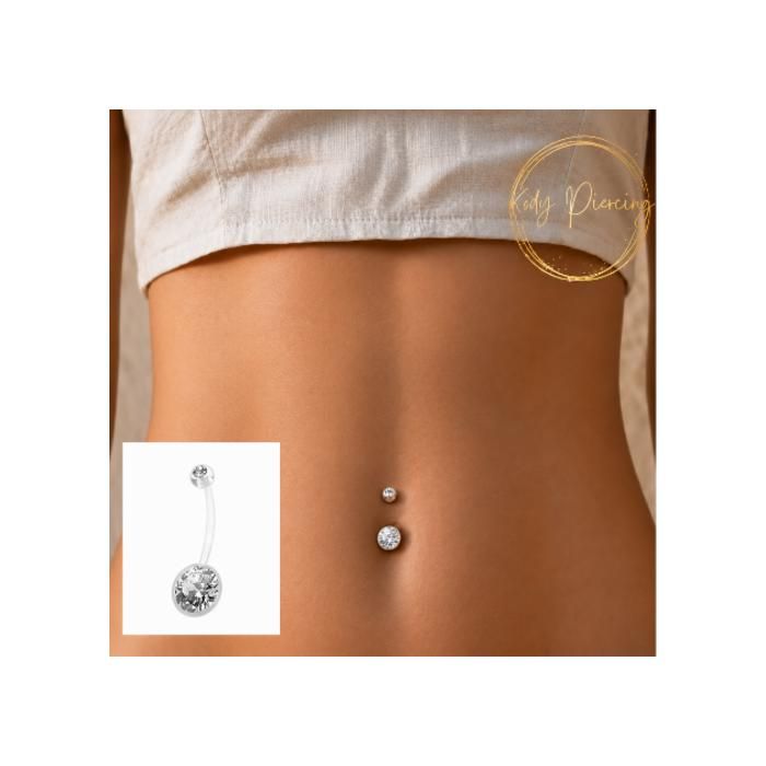 KODY PIERCING Piercing Nombril Tige Souple Transparente Zirconium CZ Blancs - Pureté Cristalline et Grâce Souveraine
