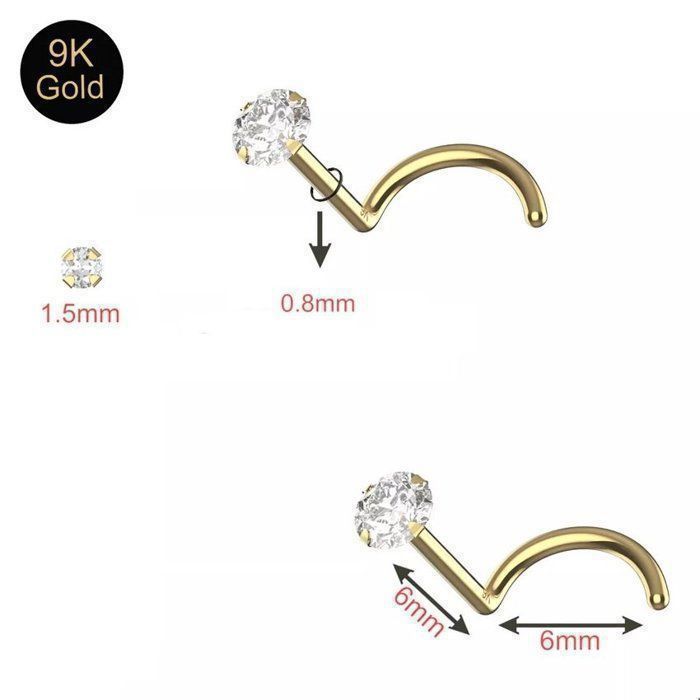 KODY PIERCING Bijou Nez KODY PIERCING Or Jaune 9 Carats CZ 1.5 mm L-Shape 6 mm 20G - Pureté Cristalline et Grâce Souvera