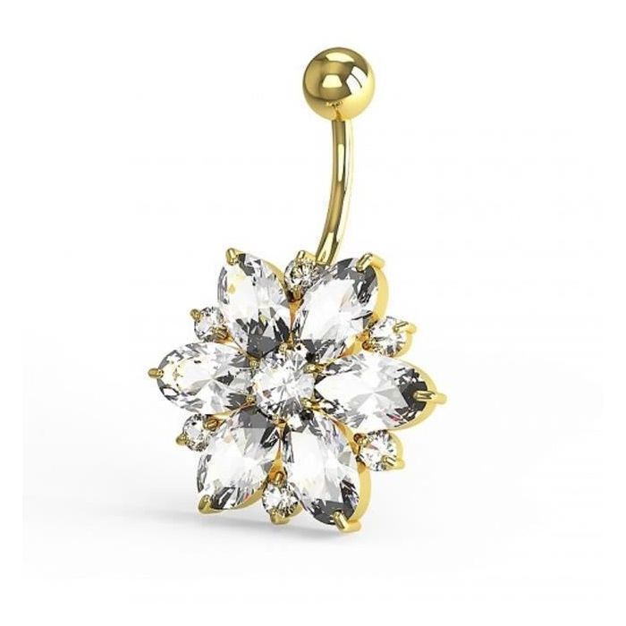 KODY PIERCING Nombril Fleur Zirconium Plaqué Or 18 Carats - Pureté Cristalline et Grâce Souveraine