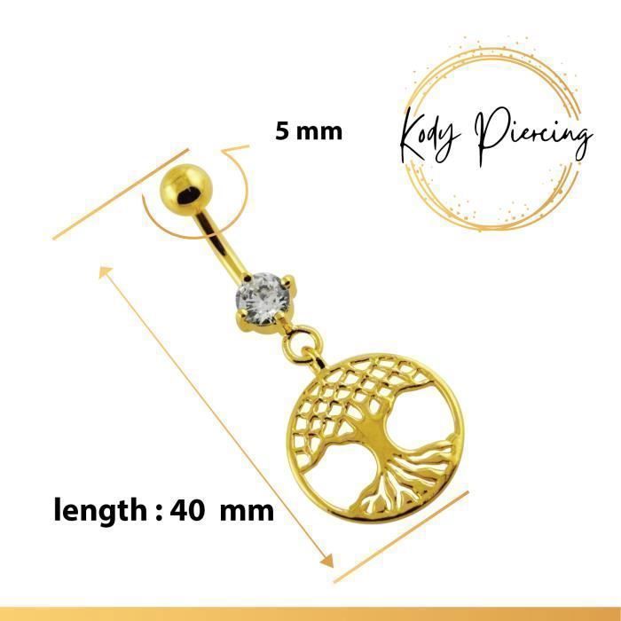 KODY PIERCING Piercing Nombril Pendant Arbre de Vie Or Cristal Éclat Luxueux Bijou Corps Longueur 40mm Élégance Céleste