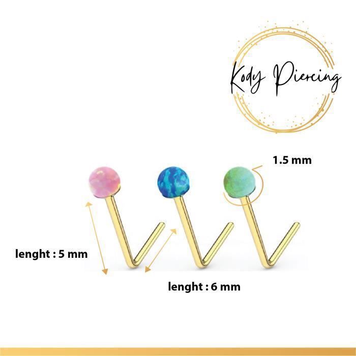 KODY PIERCING Piercing Nez - Kody - Coffret 3 Pièces - Or 9 Carats - Opales Multicolores - 22G