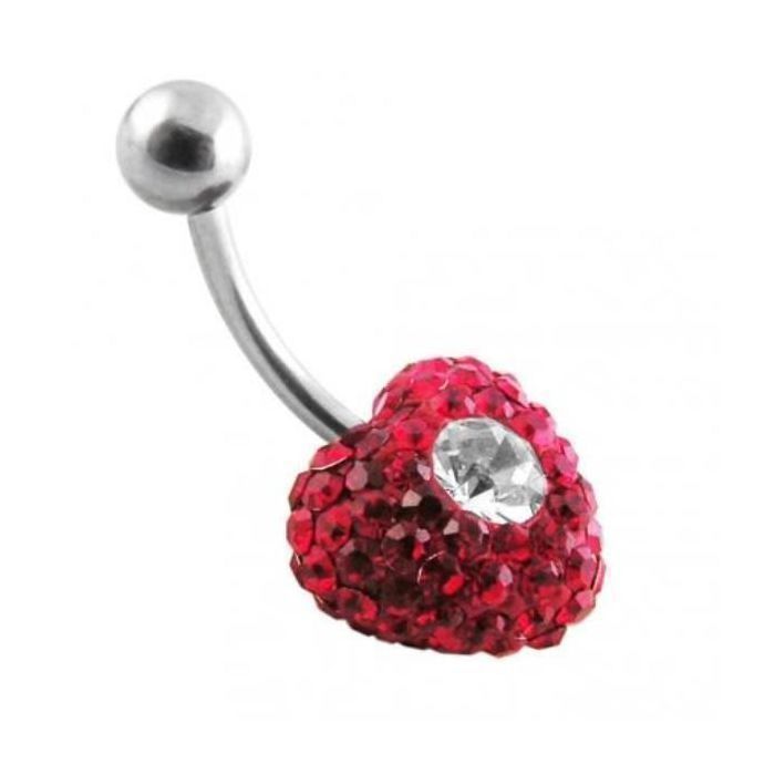 KODY PIERCING Piercing Nombril Coeur Rouge Cristal Barre 10mm Boule Acier - Passion Vibrante et Douceur Romantique