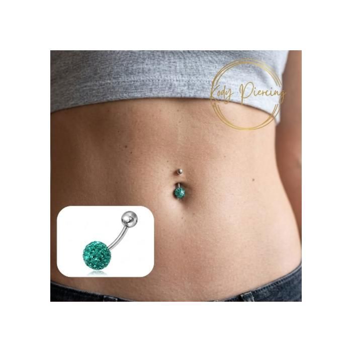 KODY PIERCING Piercing Nombril Boule Cristal Vert Turquoise Acier - Éclat Intense et Lumière Vibrante