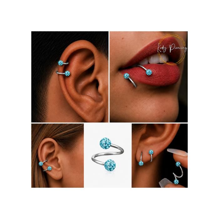 KODY PIERCING Piercing Nombril Spirale Twister Acier 316L Cristaux Bleu Turquoise Résine 10mm