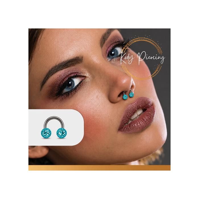 KODY PIERCING Bijou Piercing Labret Anneau Fer a Cheval Boule Cristal Bleu Turquoise Recouverte de Résine Acier Diamètre