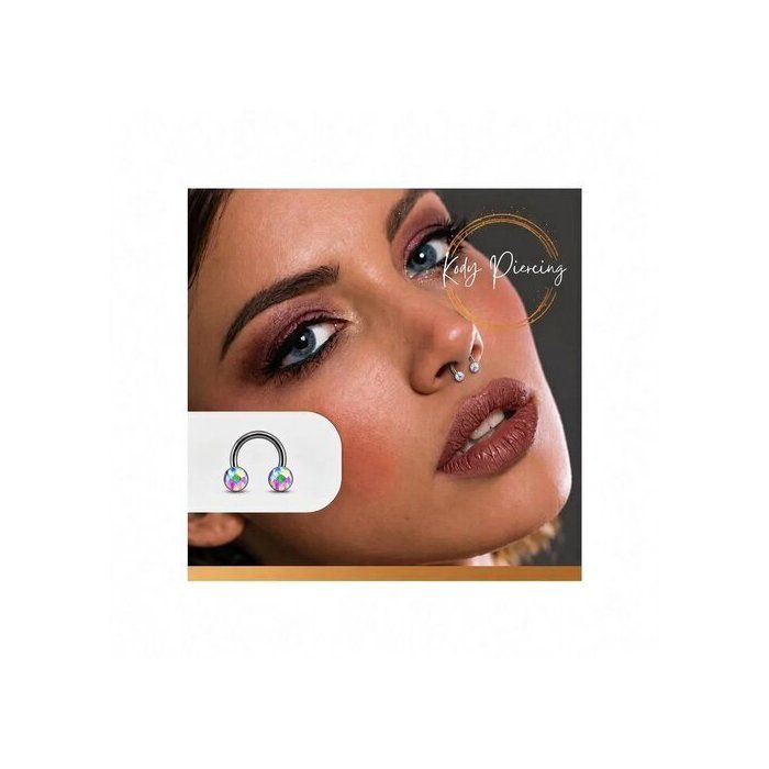 KODY PIERCING Piercing Labret Fer à Cheval Titane G23 Boules Cristal Blanc Irisé Recouvert Résine 10mm Éclat Arc-en-Ciel