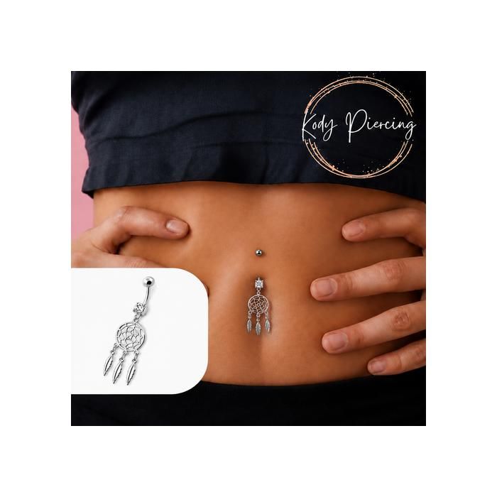KODY PIERCING Piercing de Nombril KODY PIERCING Capteur de Rêves Argent 925 Cristaux Blancs Tige 10 mm – Raffinement Bo