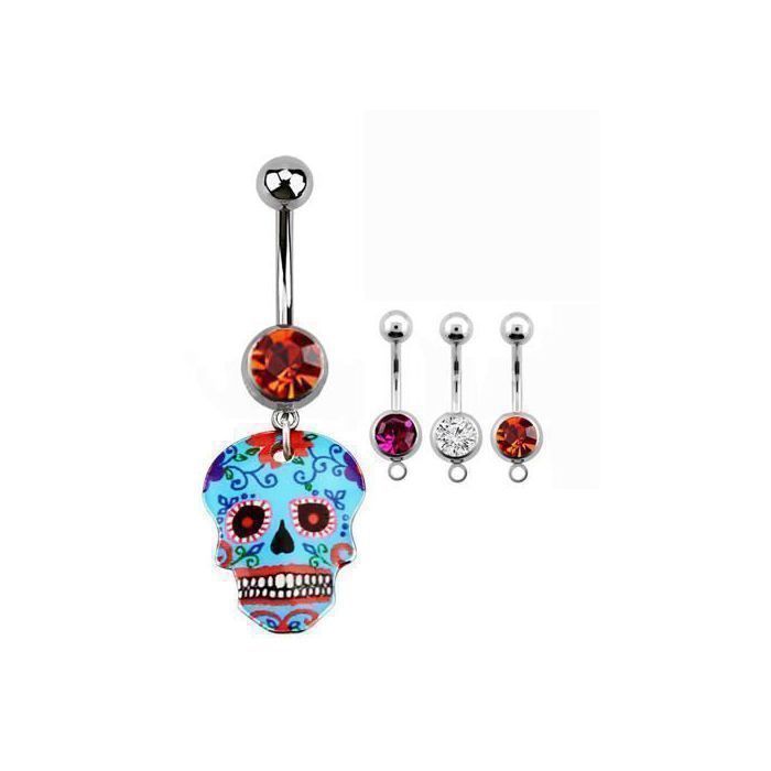 KODY PIERCING Piercing Nombril Crâne Mexicain Bleu Cristal Rouge | Raffinement Bohème et Éclat Festif