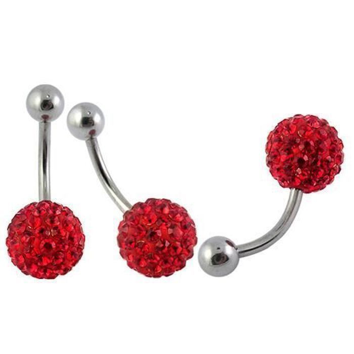 KODY PIERCING Piercing Nombril Boule Cristal Rouge Pavé Acier 10mm - Passion Intense et Éclat Écarlate