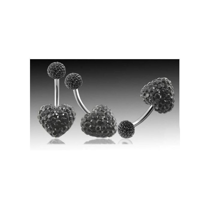 KODY PIERCING Piercing Nombril Cœur Cristal Noir Pavé Acier Chirurgical 8mm - Mystère Gothique et Éclat Intense