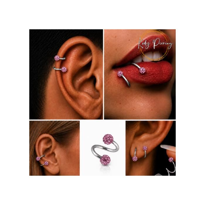KODY PIERCING Piercing Nombril Spirale Twister Acier 316L Boules Cristaux Rose Brillants Style Affirmé 8mm -10,5mm
