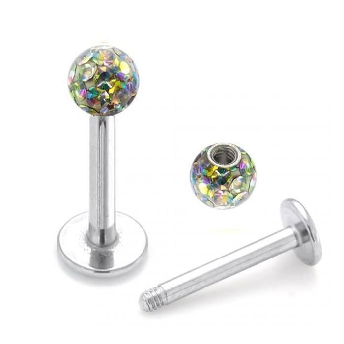 KODY PIERCING Piercing Labret Boule Cristal Blanc Irisé Éclat Multicolore Raffiné en Titane G23