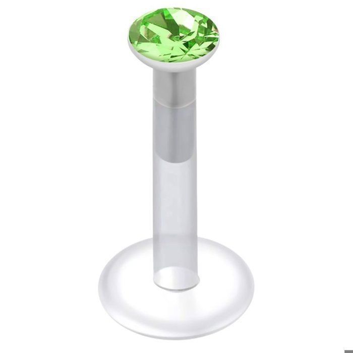 KODY PIERCING Piercing Labret Cristal Vert Clair Tige 10 mm - Pureté Cristalline et Éclat Printanier