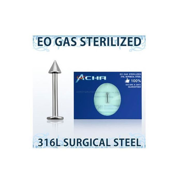 KODY PIERCING Labret Lèvre Cône Acier Chirurgical 316L Argenté Stérilisé EO Tige 10mm — Sécurité Pro