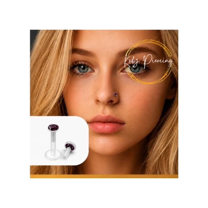 KODY PIERCING Piercing Labret Cristal Violet Tige 8 mm - Pureté Cristalline et Éclat Mystérieux