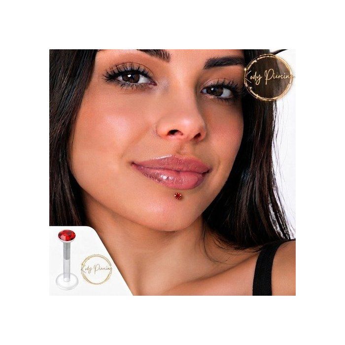 KODY PIERCING Piercing Labret Cristal Rouge Tige 10 mm - Douceur Romantique et Éclat Intense