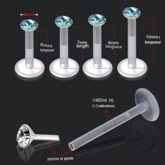 KODY PIERCING Piercing Labret Cristal Bleu Foncé Tige 10 mm - Pureté Cristalline et Éclat Profond