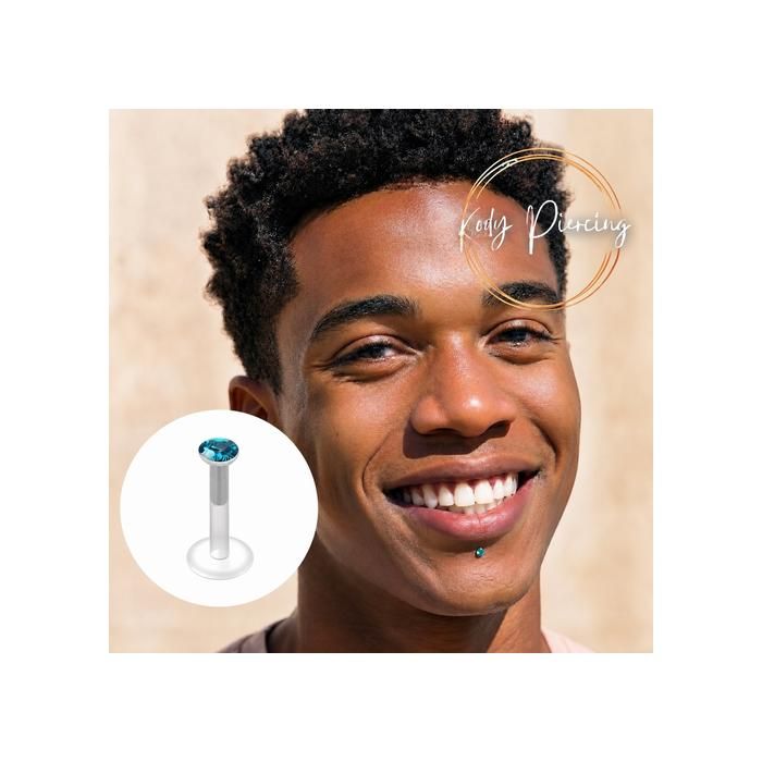 KODY PIERCING Piercing Labret Cristal Bleu Clair Tige 8 mm - Pureté Cristalline et Éclat Océanique