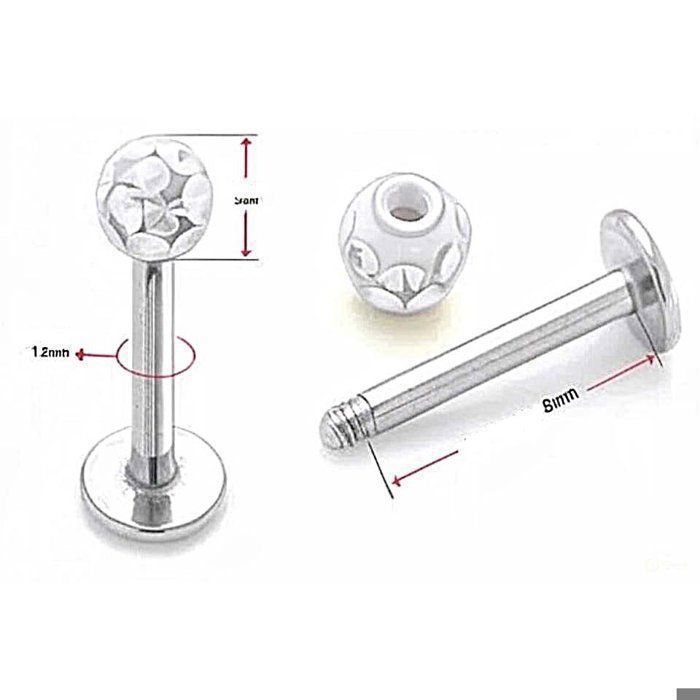 KODY PIERCING Piercing Labret Boule Cristal Blanc Résine Acier Tige 8 mm - Pureté Cristalline et Grâce Souveraine