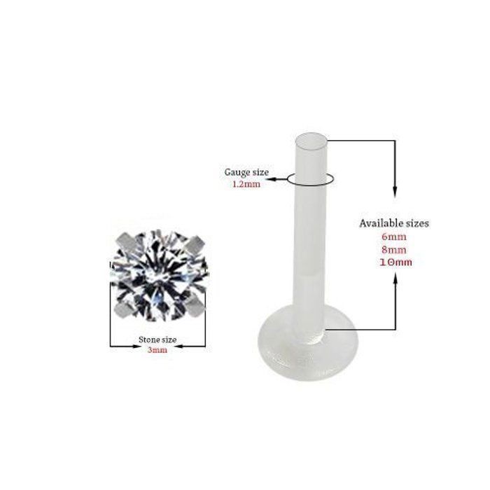 KODY PIERCING Labret Tige Souple Transparente Cristal Rond Serti Argent Tige 10 mm - Pureté Cristalline et Grâce Souvera