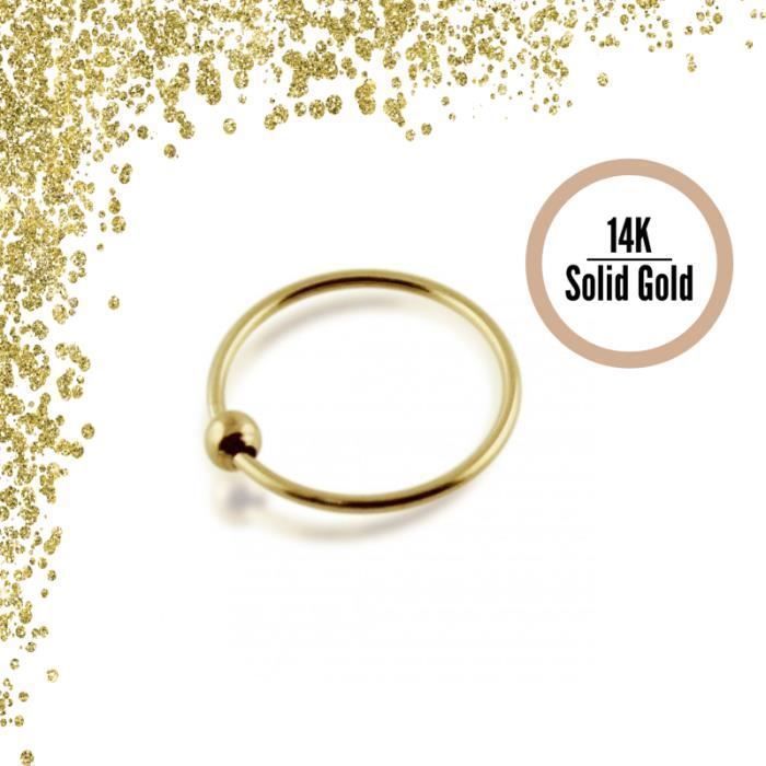 KODY PIERCING Bijou Piercing Anneau Nez Or 14 Carats Jaune Massif avec Boule - 22G 8 mm - Élégance Minimaliste et Confor
