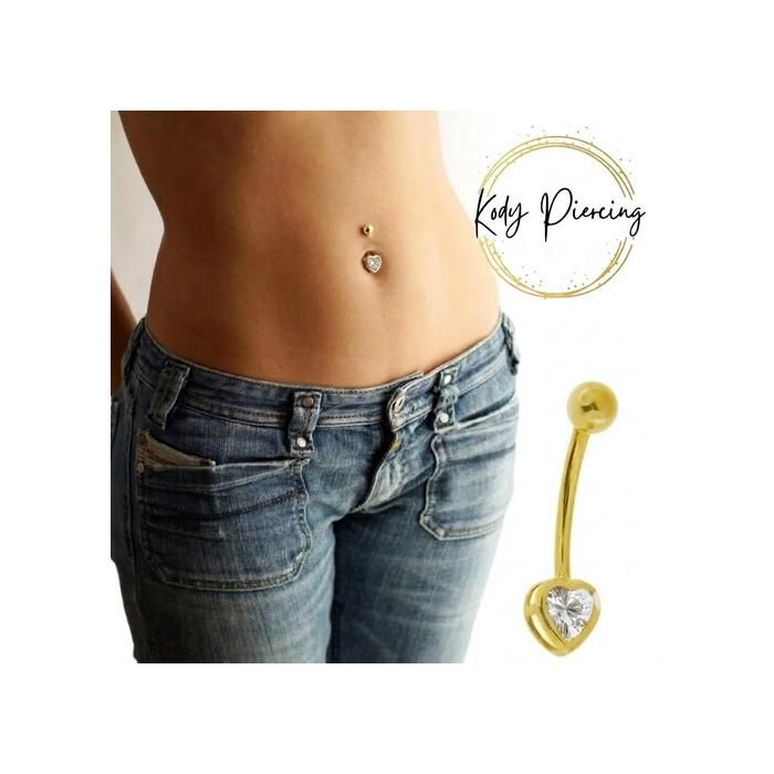 KODY PIERCING Piercing Nombril KODY Or Jaune 14 Carats - Coeur Zircon Cubique - 14G 10 mm - Style Affirmé et Confort Max