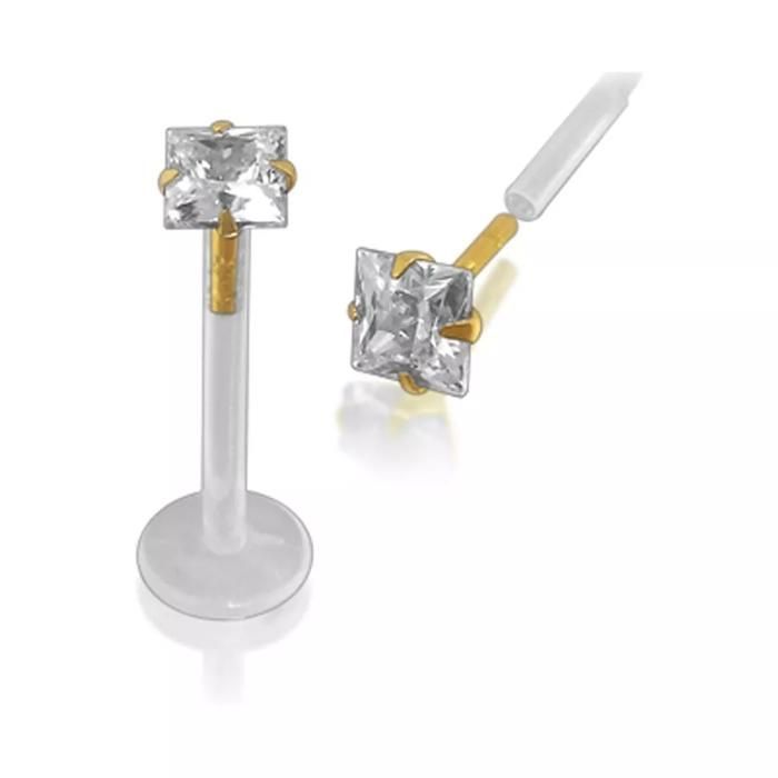 KODY PIERCING Bijou Labret Lèvres Tête Zircon CZ Carrée 1,5 mm Or 14 Carats - Raffinement et Confort Absolu KODY PIERCIN