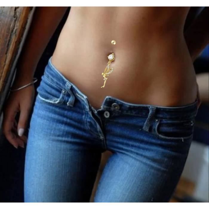 KODY PIERCING Piercing Nombril Fée Cristal Plaqué Or 18k Zircon Blanc – Élégance Féerique et Éclat Luxueux