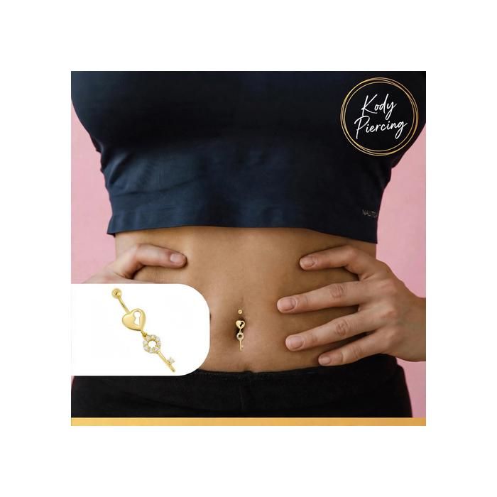 KODY PIERCING Piercing Nombril Clé et Cadenas Coeur Plaqué Or 18k