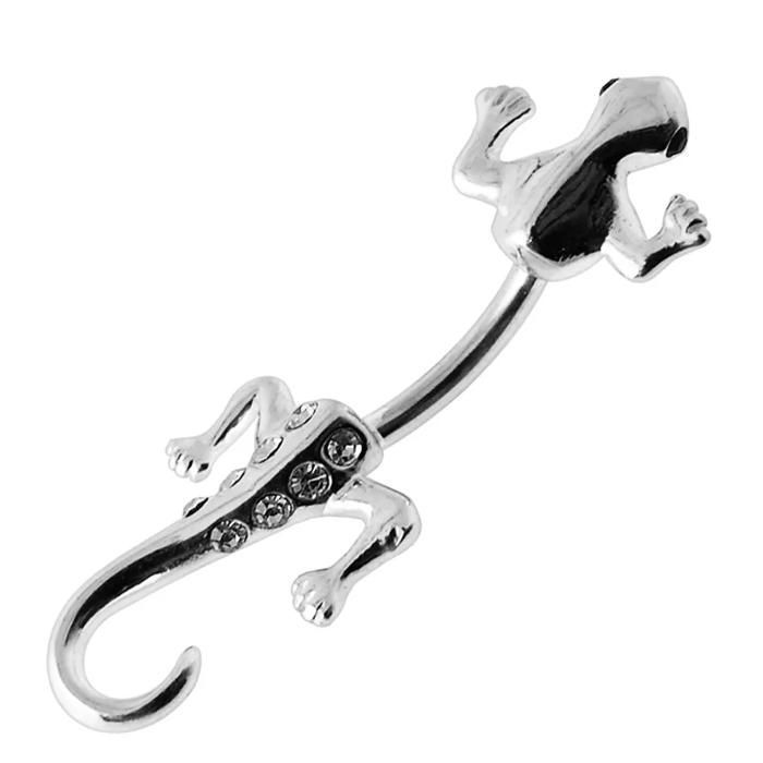 KODY PIERCING Piercing Nombril Banane Salamandre Cristaux Blancs Argent 925 Sauvage Élégant 10mm