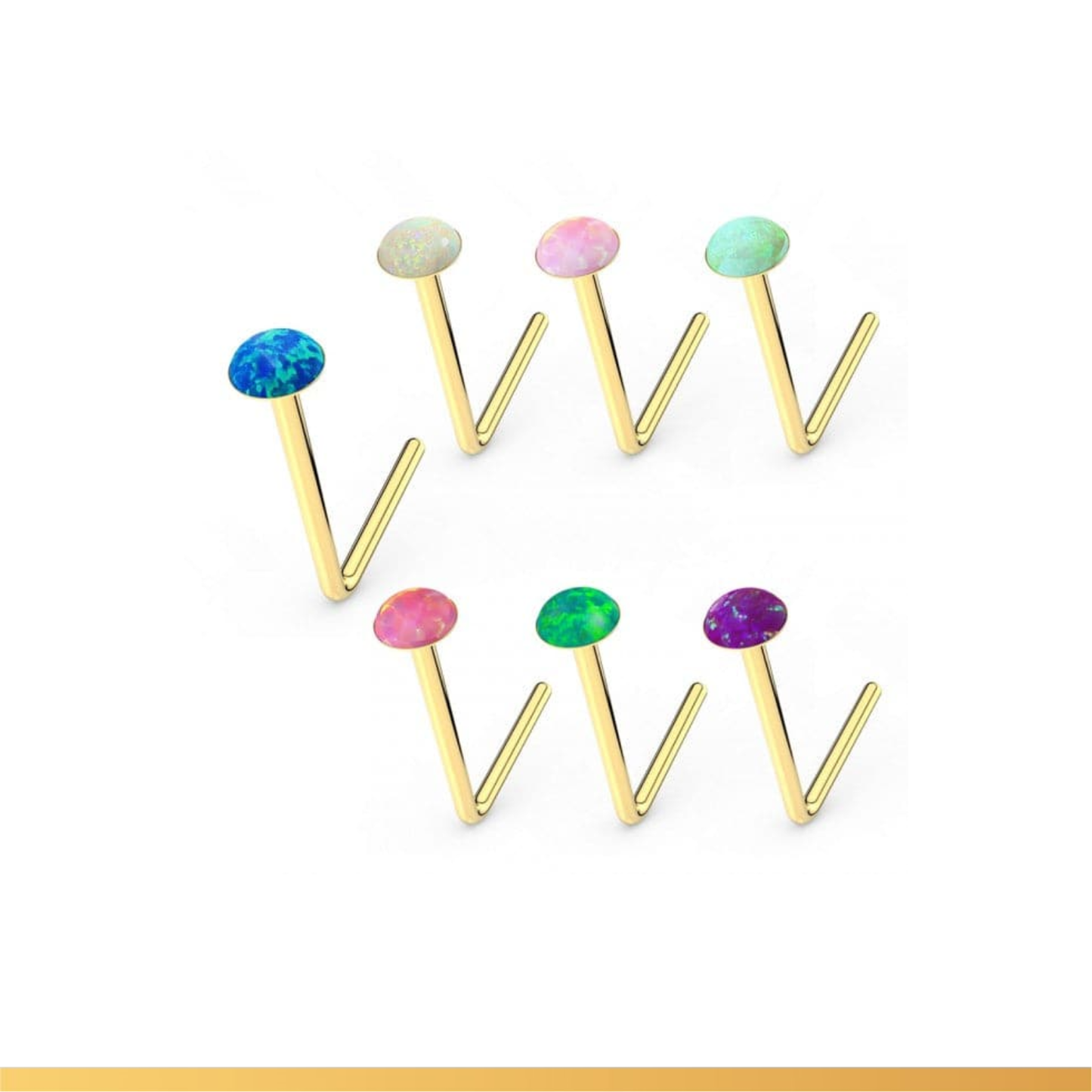 KODY PIERCING Coffret de 3 Pièces Tige L Or jaune 9 Carats et Opale Vert, Rose, Violet de 1,5 mm