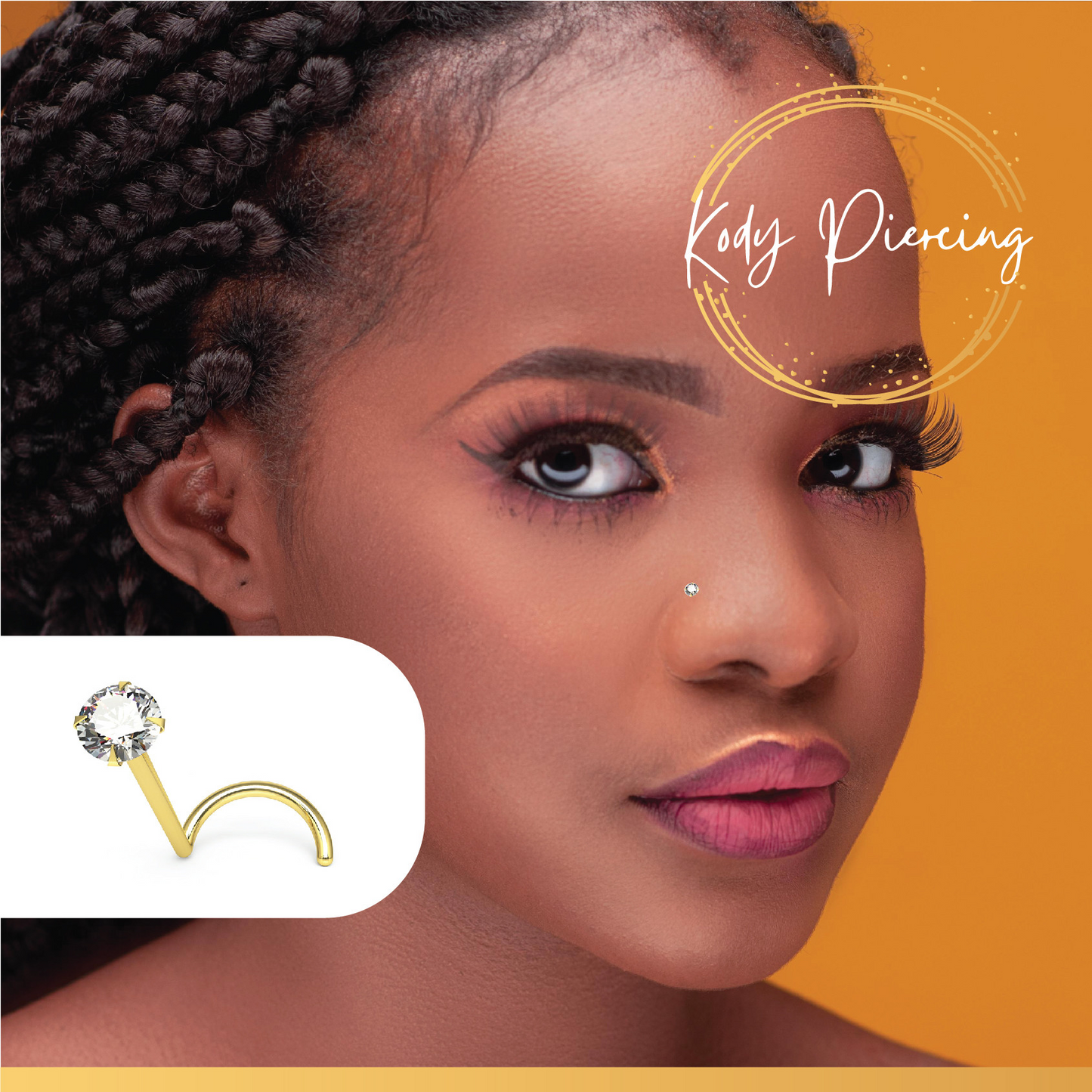 KODY PIERCING Tige Courbée OR 14 carats et Zircon serti de 1,5mm