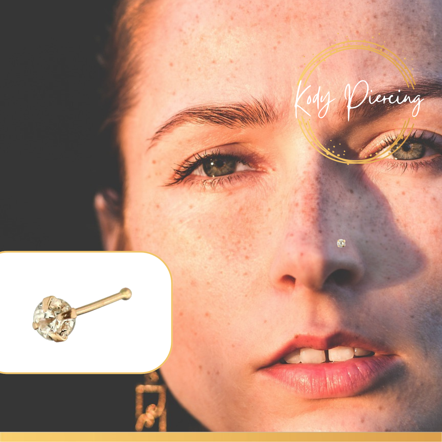 KODY PIERCING Stud Or 9 Carats et Zircon Rond serti de 3mm ou 2mm - Choisissez la taille préférée!