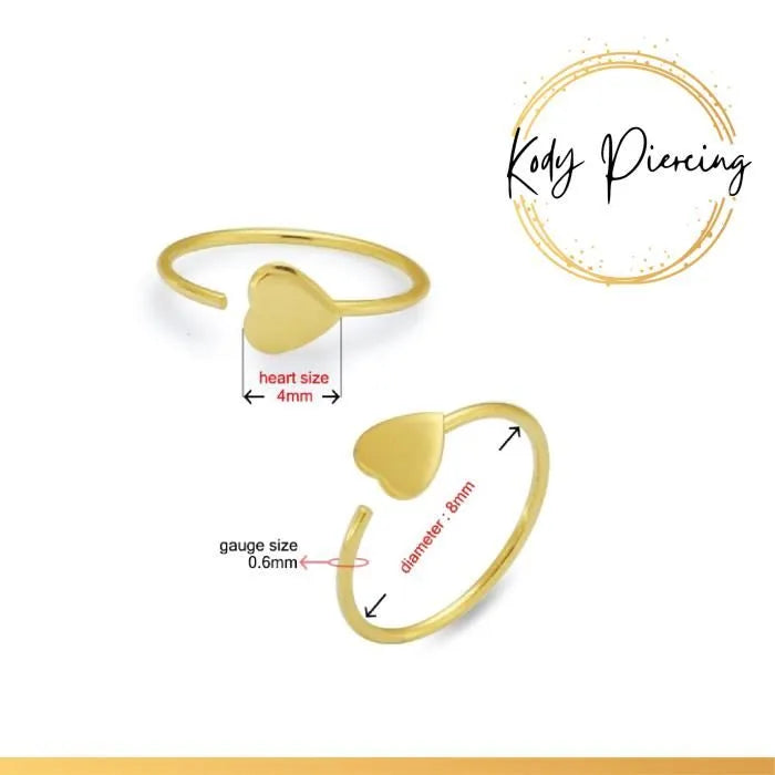 KODY PIERCING Anneau Ouvert Or 9 carats avec Cœur Plat de 3mm