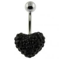 Kody Piercing - Bijou Cristal de Nombril Coeur de Cristal Noir Barre et Boule Acier – Mystère Intense et Grâce Souverain
