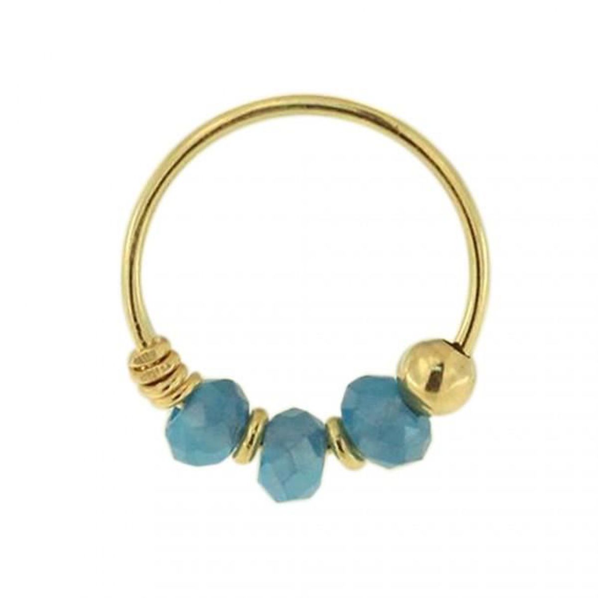 KODY PIERCING Anneau Or 9 carats orné de 3 Perles Porcelaine Bleue, Claire , Rouge ou Jaune Citron - Choisissez votre couleur préférée!